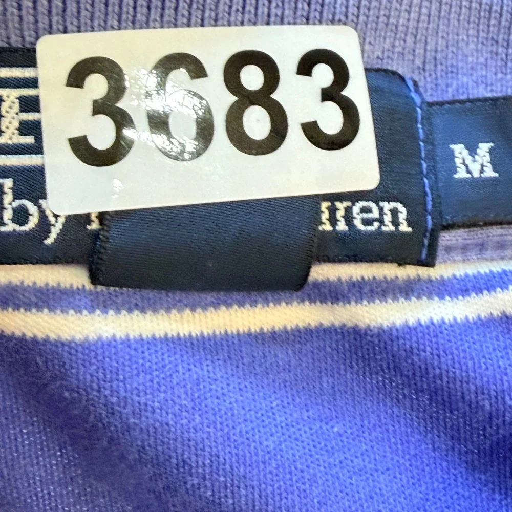 Polo‎ Ralph Lauren Polo Shirt Mens Medium Blue White Striped Jersey Cotton Golf